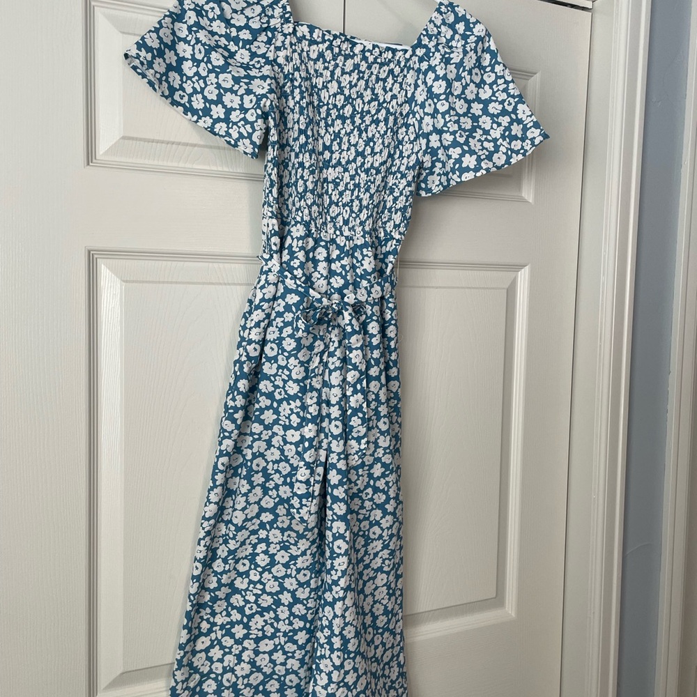 Hayden Blue and White Ruffled Tie Front Jumpsuit